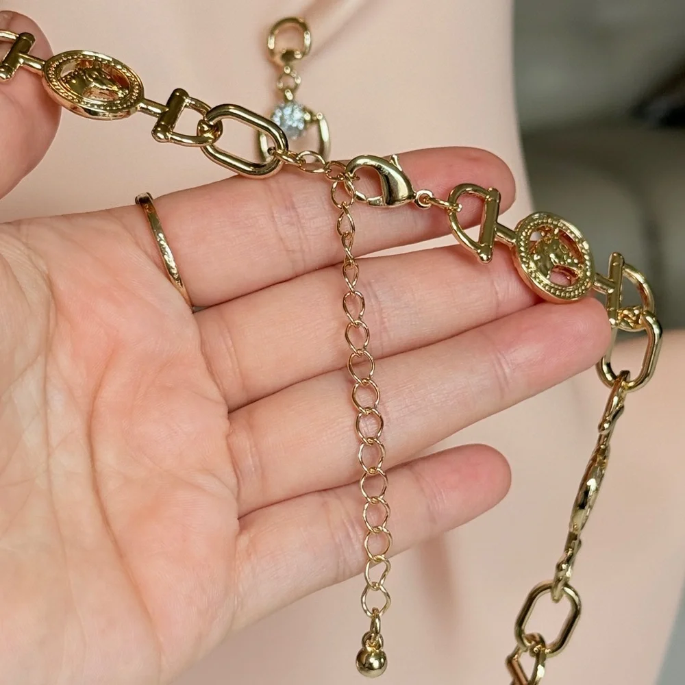 Gold Medallion Link Necklace - Women Jewelry